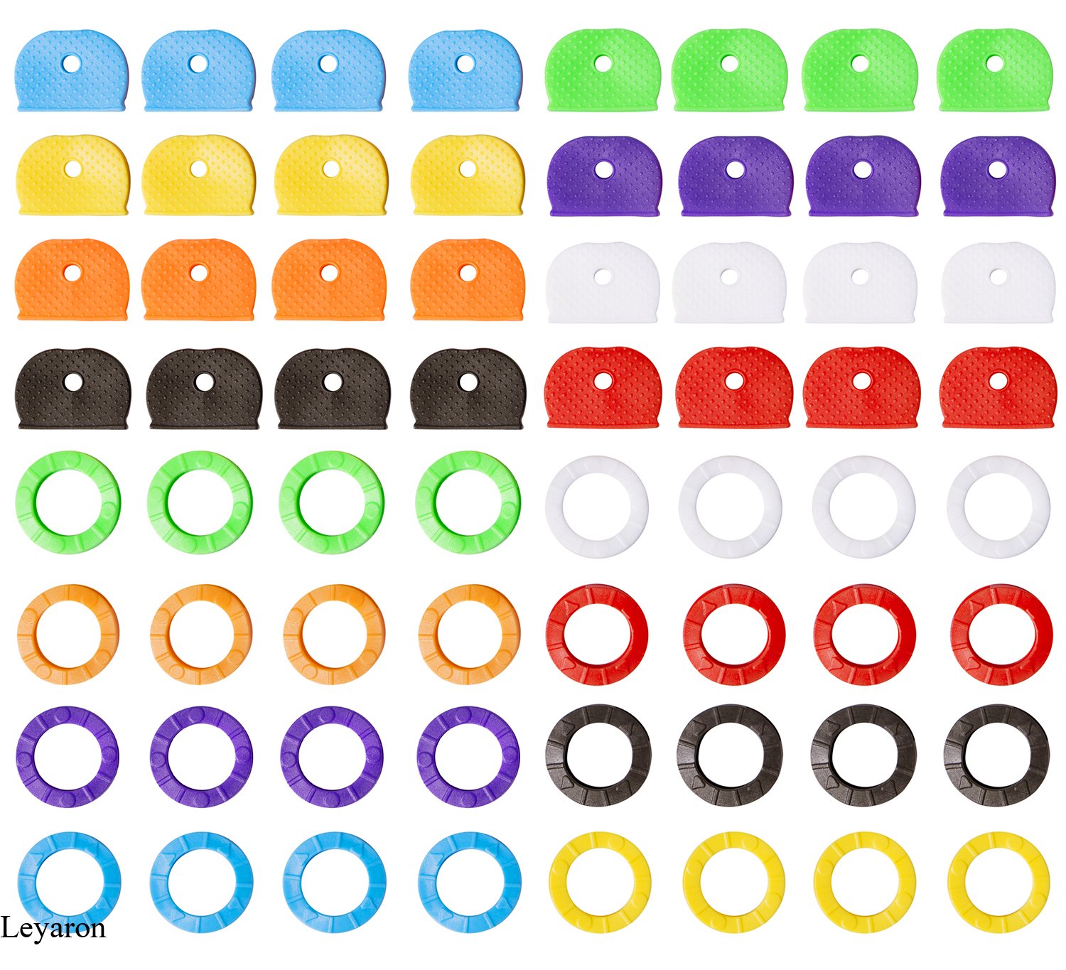 64 PCS Key Caps Tags Key Cover Plastic Key Identifier for House Key, Rubber Key Toppers for Keys Organization, Assorted 8 Colors, 2 Different Style(32 PCS Per Style)